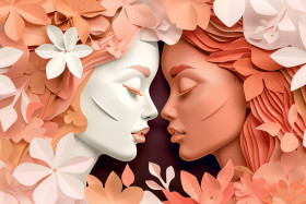 Ilustração conceito de estilo de papel do Dia Internacional da Mulher em estilo naturalista, rosa claro (11)